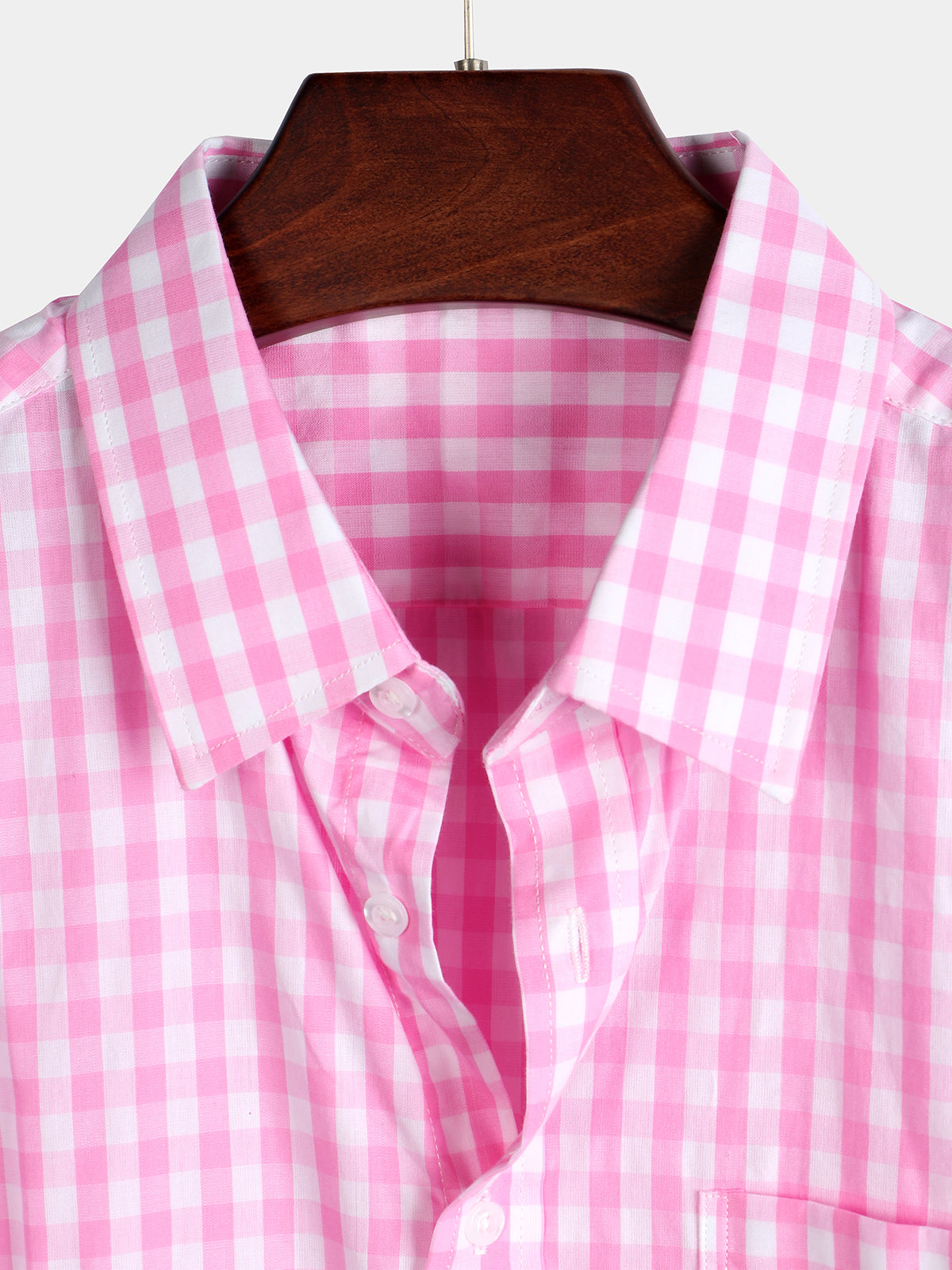 Casual de color sólido a cuadros de algodón Pockecamiseta para hombre