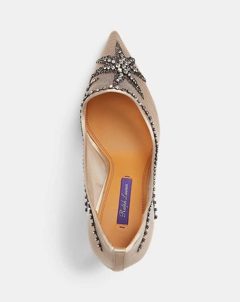 Tacones Ralph Lauren Celia Embroidered Mesh Pump Mujer Fawn/Hematite | TPXRSGA-12 - vista 4