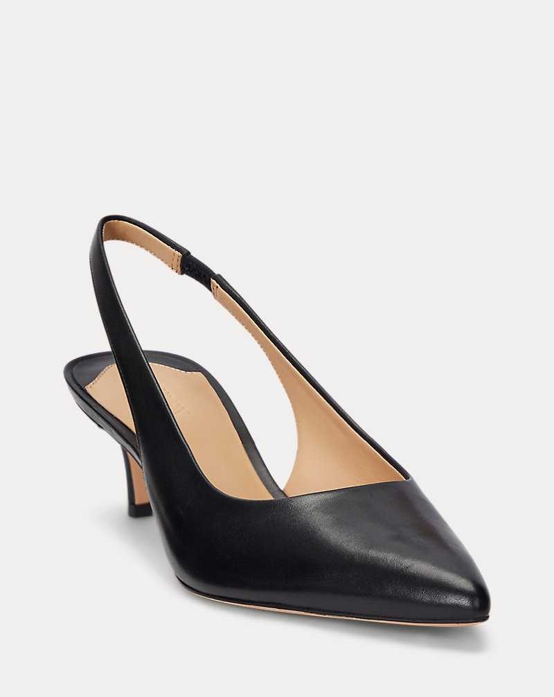 Tacones Ralph Lauren Lolah Burnished Leather Slingback Pump Mujer Negros | XMSFPOI-53 - vista 2