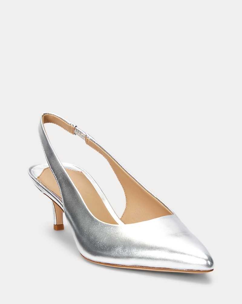 Tacones Ralph Lauren Lolah II Metallic Leather Slingback Pump Mujer Plateados | JUPFWZO-41 - vista 2
