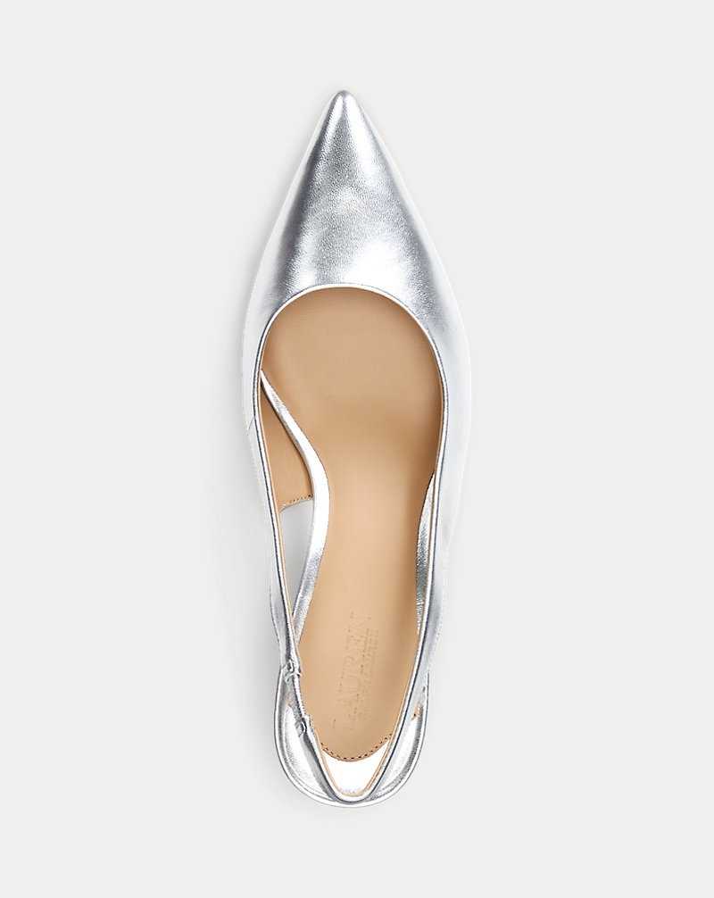 Tacones Ralph Lauren Lolah II Metallic Leather Slingback Pump Mujer Plateados | JUPFWZO-41 - vista 4