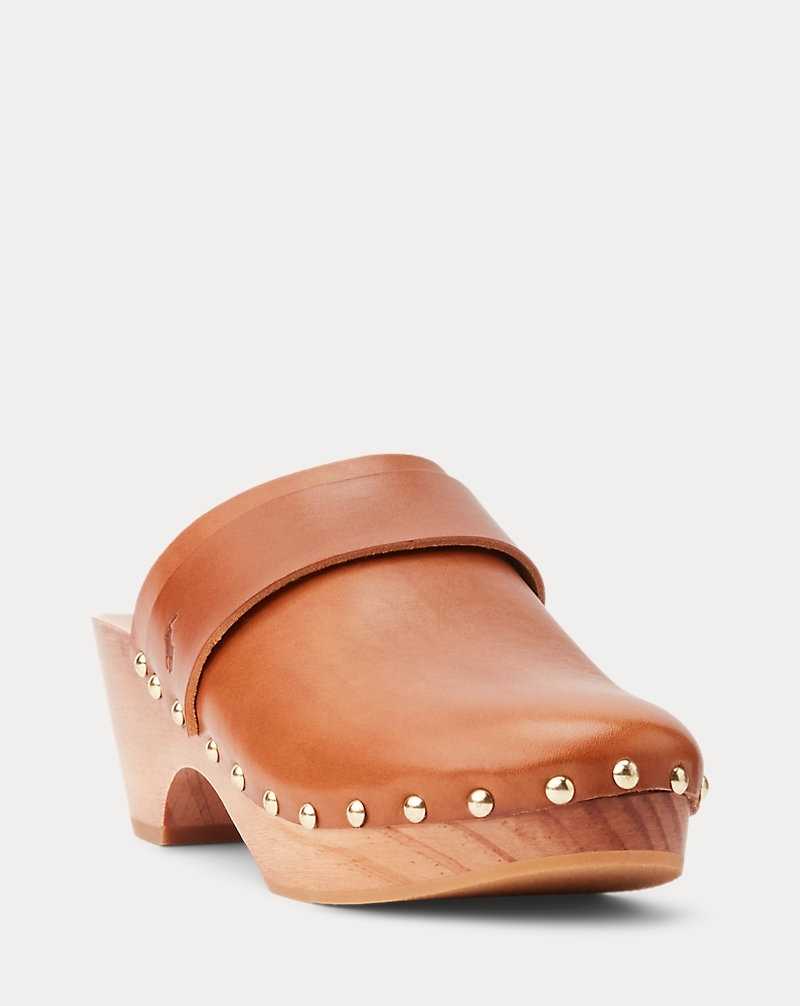 Tacones Ralph Lauren Studded Burnished Leather Clog Mujer Cuoio | AOQWFSM-81 - vista 2