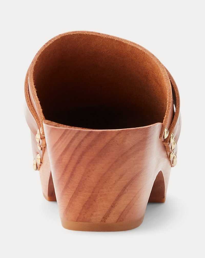 Tacones Ralph Lauren Studded Burnished Leather Clog Mujer Cuoio | AOQWFSM-81 - vista 3