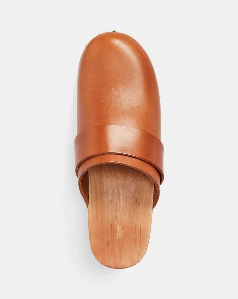 Tacones Ralph Lauren Studded Burnished Leather Clog Mujer Cuoio | AOQWFSM-81 - vista 4