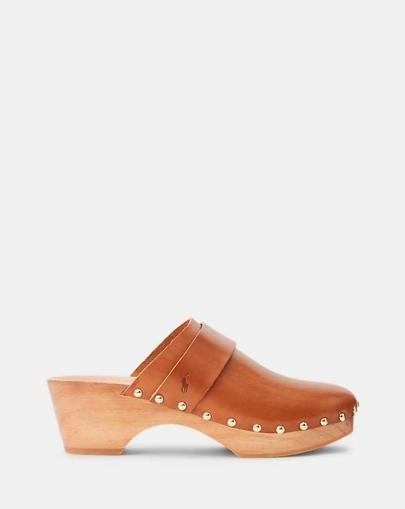 Tacones Ralph Lauren Studded Burnished Leather Clog Mujer Cuoio | AOQWFSM-81 - vista 1