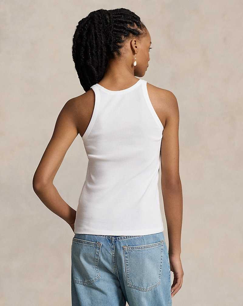 Tank Top Ralph Lauren Rib-Knit Cotton Mujer Blancos | ZKFMTOS-31 - vista 4