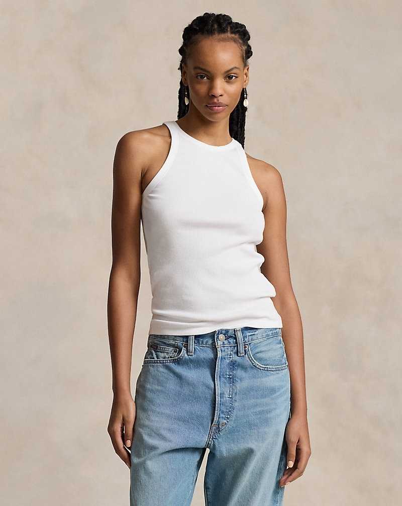Tank Top Ralph Lauren Rib-Knit Cotton Mujer Blancos | ZKFMTOS-31 - vista 1