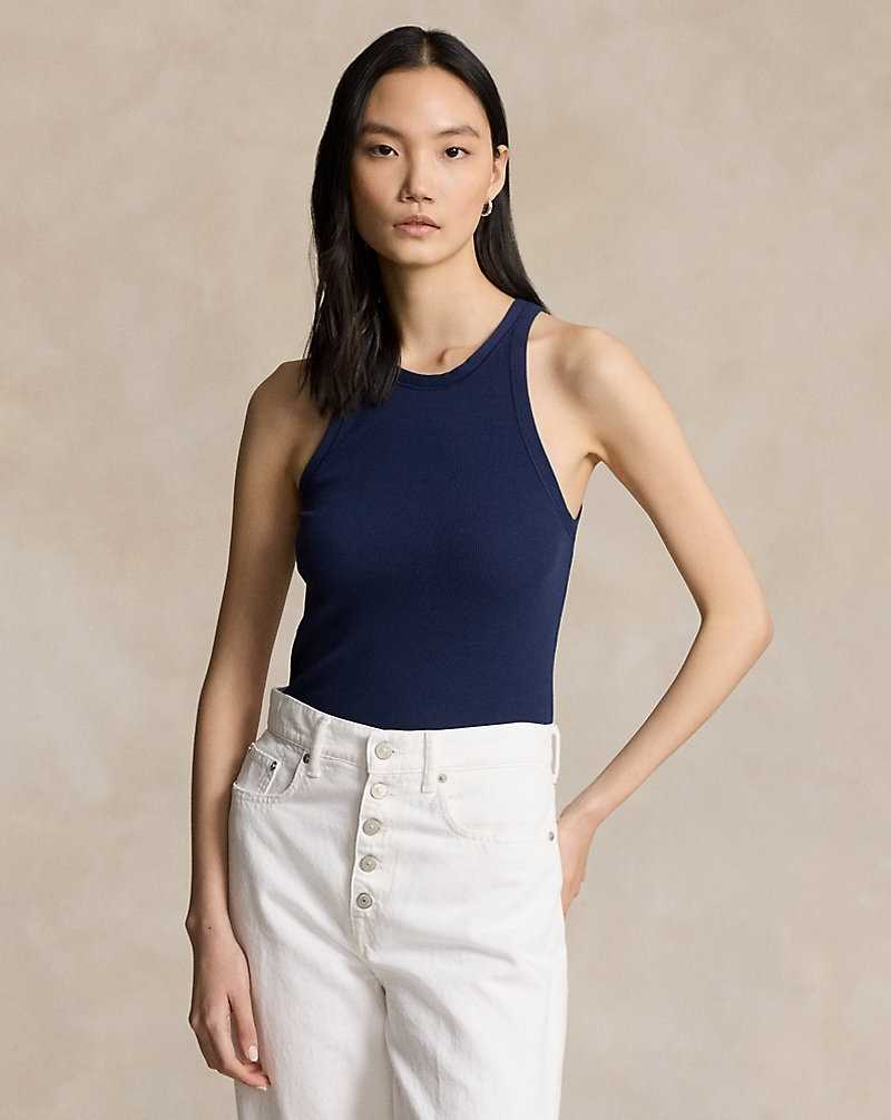 Tank Top Ralph Lauren Rib-Knit Cotton Mujer Azul Marino | WYFTUHM-35 - vista 1