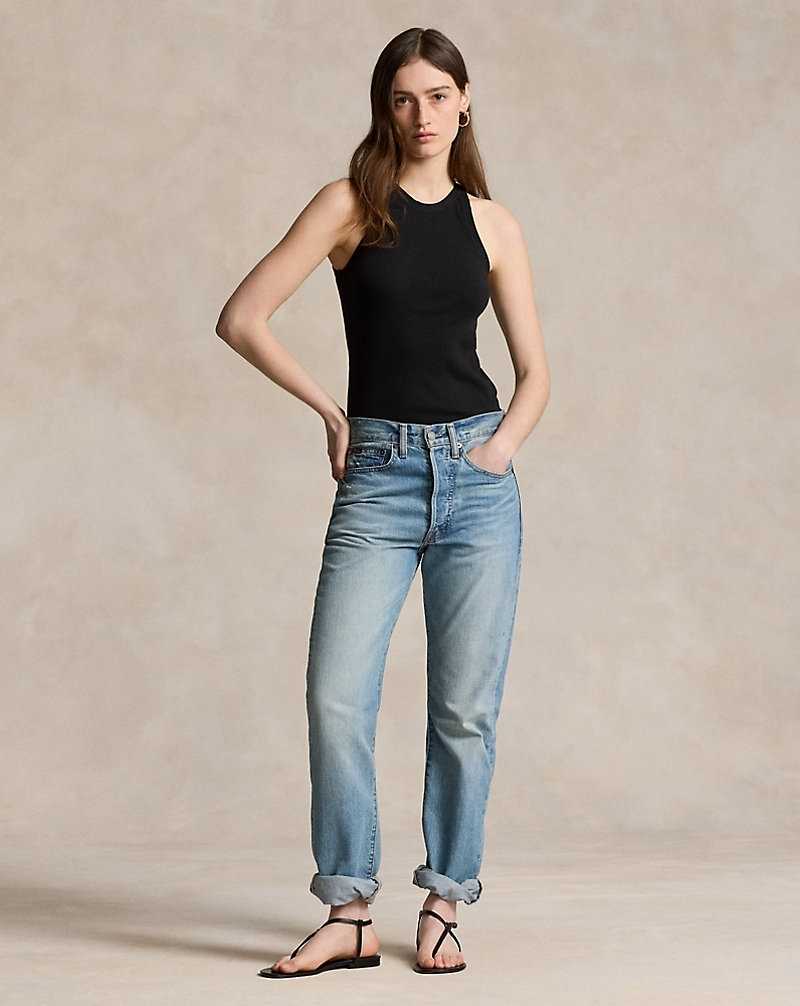 Tank Top Ralph Lauren Rib-Knit Cotton Mujer Negros | SZLOMWF-38 - vista 3