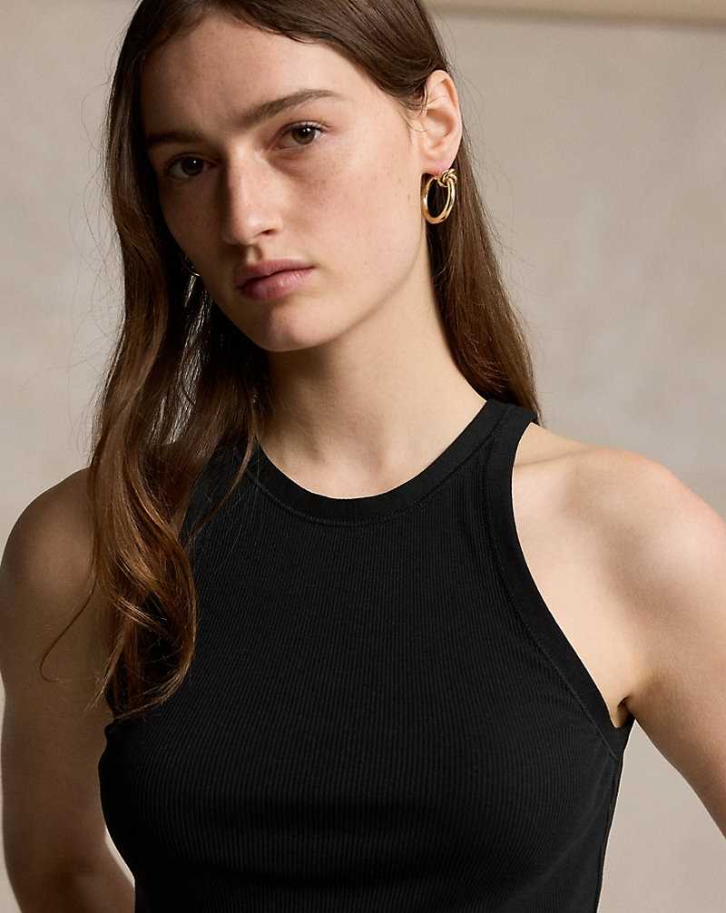 Tank Top Ralph Lauren Rib-Knit Cotton Mujer Negros | SZLOMWF-38 - vista 5