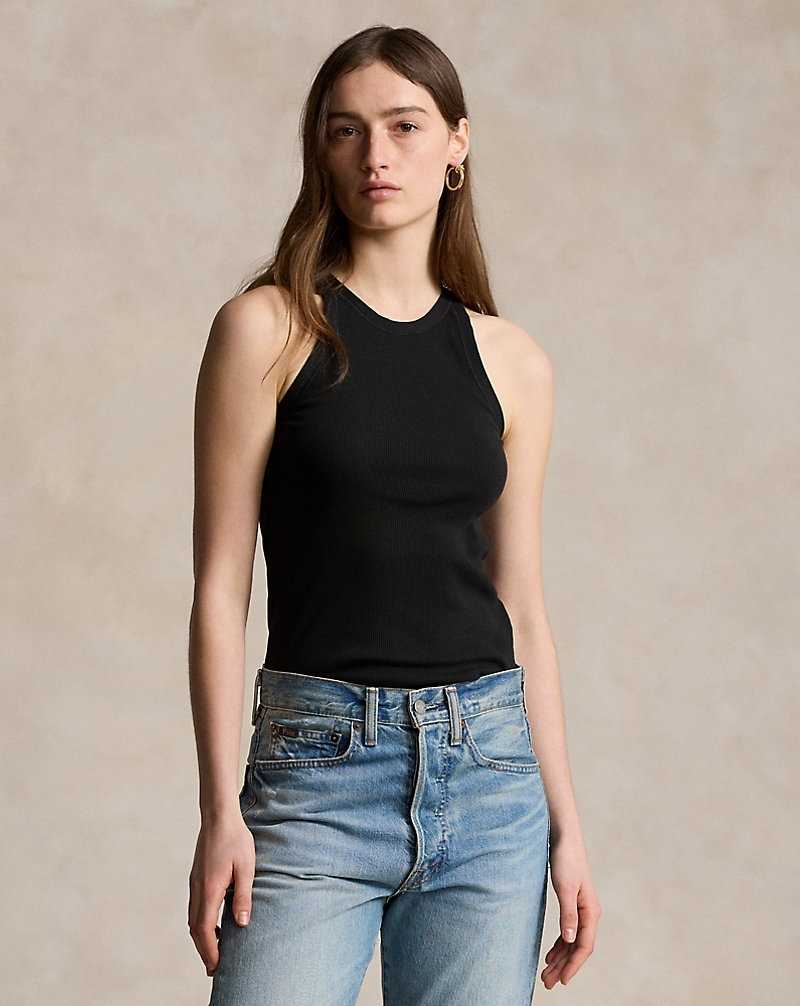 Tank Top Ralph Lauren Rib-Knit Cotton Mujer Negros | SZLOMWF-38 - vista 1