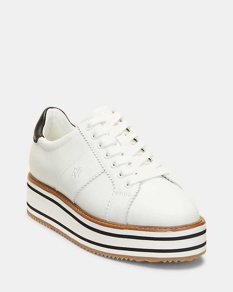 Tenis Ralph Lauren Amelia Leather Platform Mujer Snow White/Black | FLETRXU-54 - vista 2