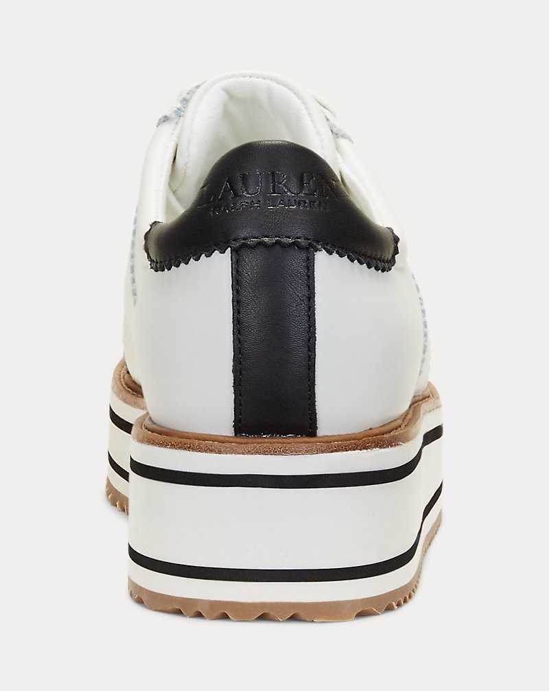 Tenis Ralph Lauren Amelia Leather Platform Mujer Snow White/Black | FLETRXU-54 - vista 3