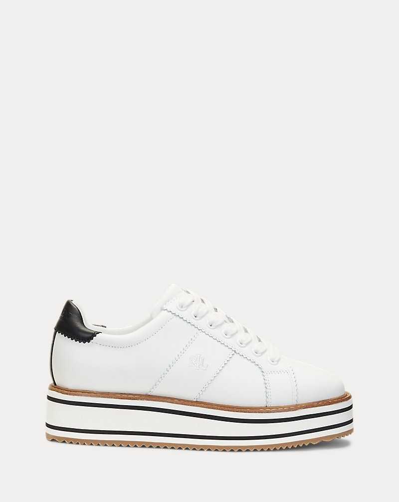 Tenis Ralph Lauren Amelia Leather Platform Mujer Snow White/Black | FLETRXU-54 - vista 1