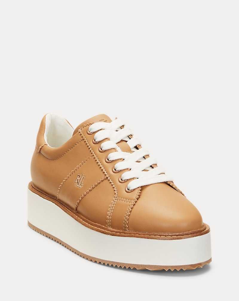 Tenis Ralph Lauren Amelia Nappa Leather Platform Mujer Buff | DKSWPQR-59 - vista 2