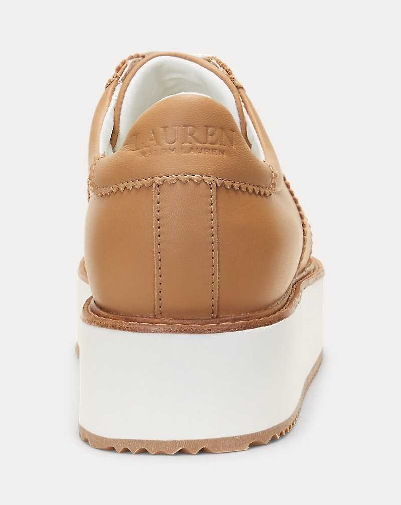 Tenis Ralph Lauren Amelia Nappa Leather Platform Mujer Buff | DKSWPQR-59 - vista 3
