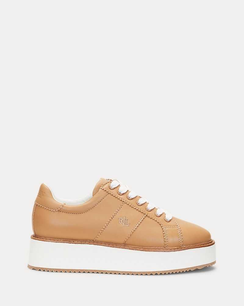 Tenis Ralph Lauren Amelia Nappa Leather Platform Mujer Buff | DKSWPQR-59 - vista 1