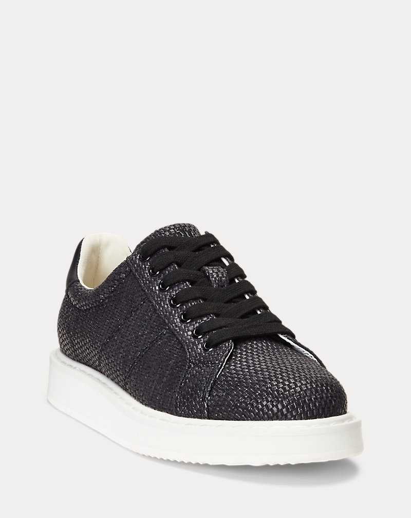 Tenis Ralph Lauren Angeline IV Leather-Trim Straw Mujer Negros | QSRUBEJ-93 - vista 2