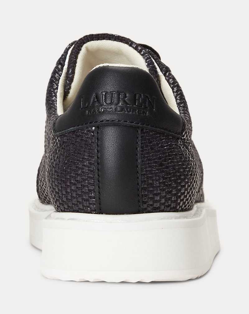 Tenis Ralph Lauren Angeline IV Leather-Trim Straw Mujer Negros | QSRUBEJ-93 - vista 3