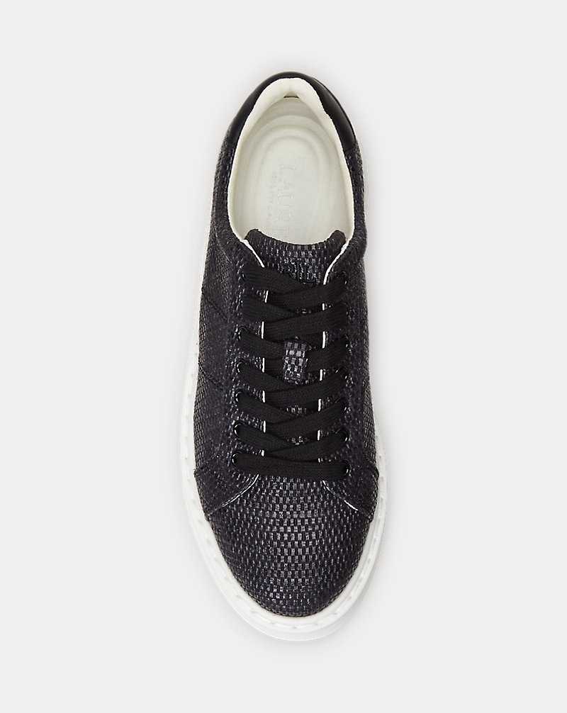 Tenis Ralph Lauren Angeline IV Leather-Trim Straw Mujer Negros | QSRUBEJ-93 - vista 4