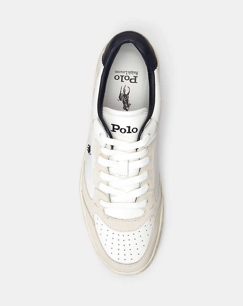 Tenis Ralph Lauren Court Leather-Suede Hombre White/navy | RYLGUZV-91 - vista 4