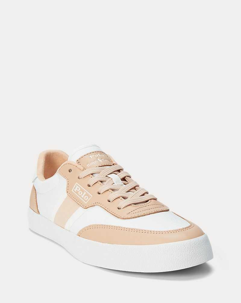 Tenis Ralph Lauren Court Vulc Striped Mujer Tan/White | FSGKPWD-53 - vista 2
