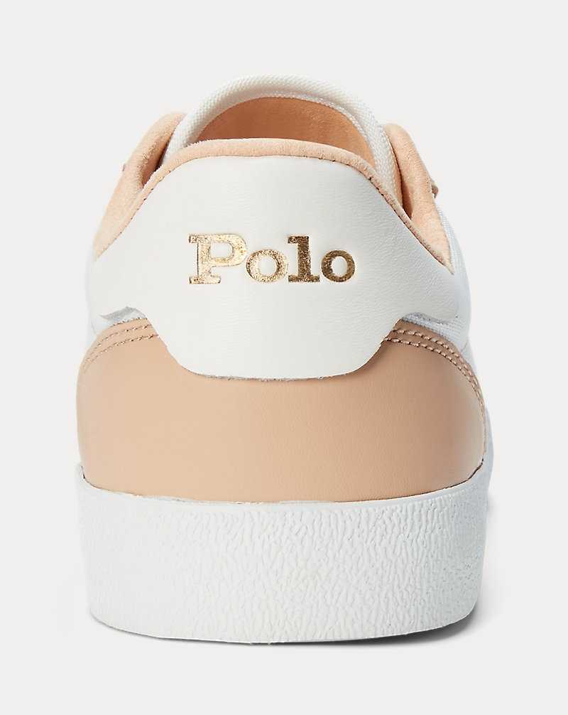 Tenis Ralph Lauren Court Vulc Striped Mujer Tan/White | FSGKPWD-53 - vista 3