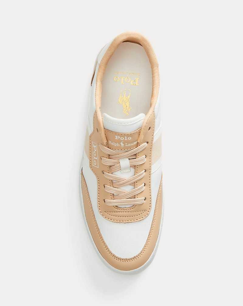 Tenis Ralph Lauren Court Vulc Striped Mujer Tan/White | FSGKPWD-53 - vista 4