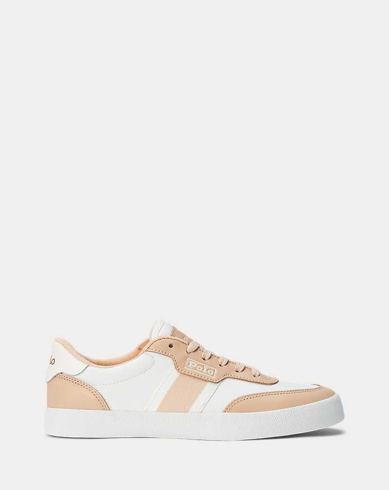 Tenis Ralph Lauren Court Vulc Striped Mujer Tan/White | FSGKPWD-53 - vista 1