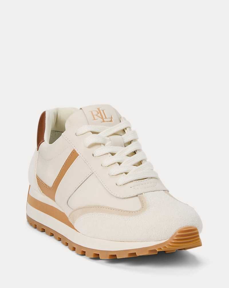 Tenis Ralph Lauren Dani Suede Leather Mujer Soft White/Sand Multi | JGOISLW-95 - vista 2