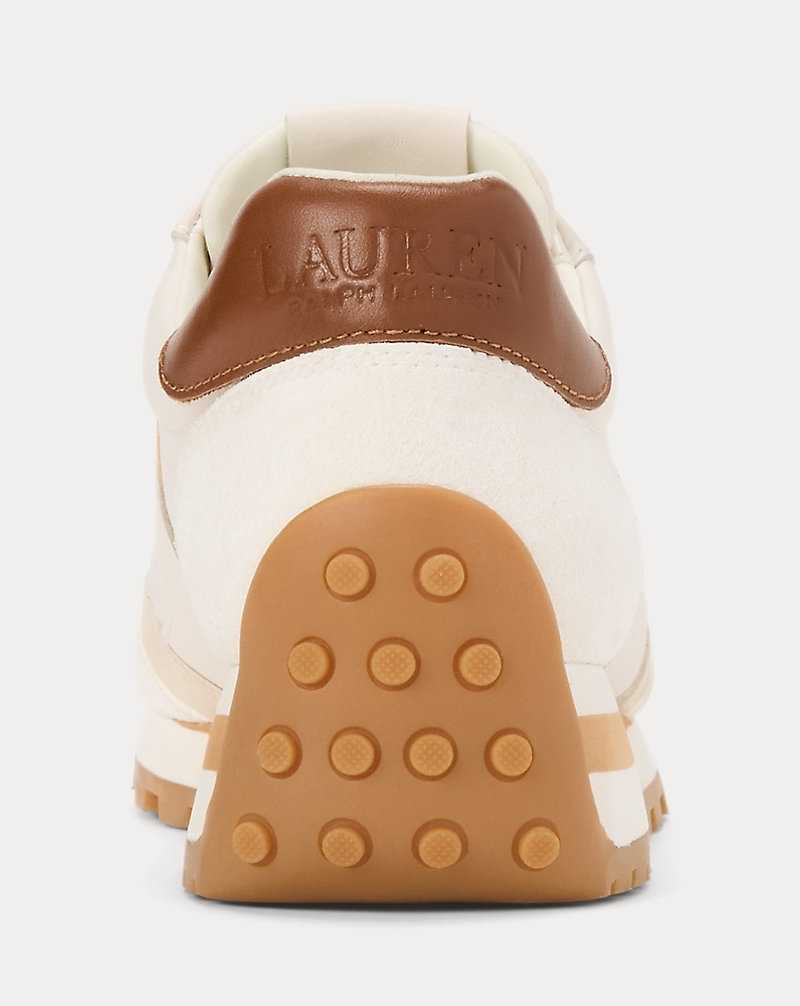 Tenis Ralph Lauren Dani Suede Leather Mujer Soft White/Sand Multi | JGOISLW-95 - vista 3
