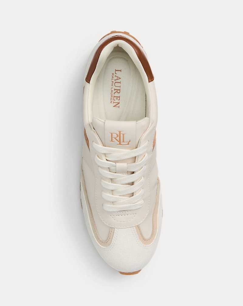 Tenis Ralph Lauren Dani Suede Leather Mujer Soft White/Sand Multi | JGOISLW-95 - vista 4
