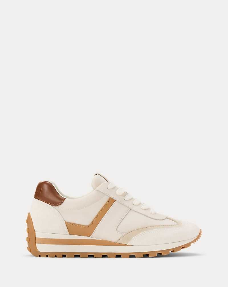 Tenis Ralph Lauren Dani Suede Leather Mujer Soft White/Sand Multi | JGOISLW-95 - vista 1