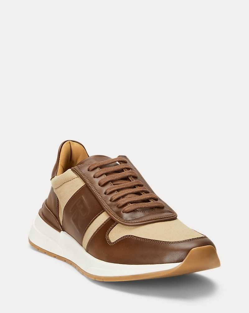 Tenis Ralph Lauren Ethan Calfskin-Canvas Hombre RL Gold/Creta | ZHDYUPA-47 - vista 2