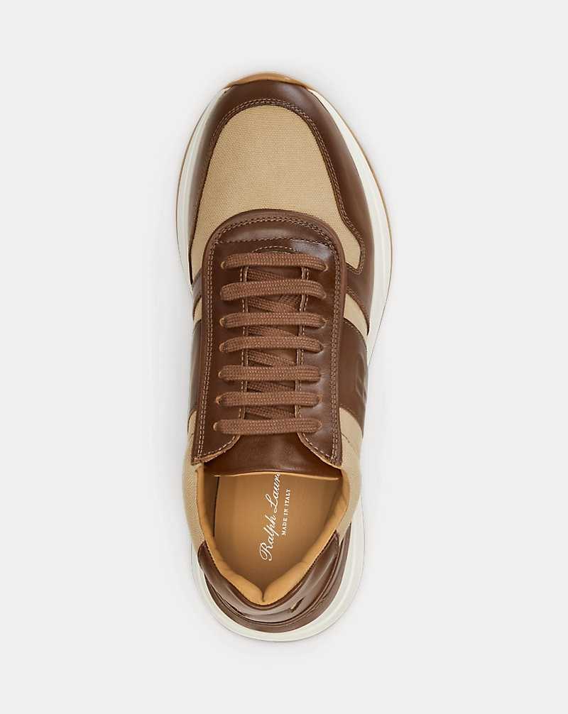 Tenis Ralph Lauren Ethan Calfskin-Canvas Hombre RL Gold/Creta | ZHDYUPA-47 - vista 4