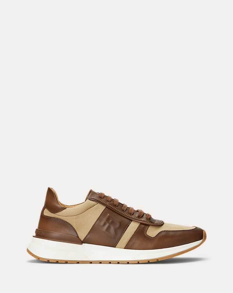Tenis Ralph Lauren Ethan Calfskin-Canvas Hombre RL Gold/Creta | ZHDYUPA-47 - vista 1