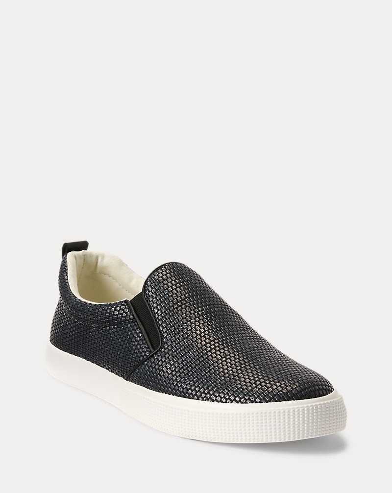 Tenis Ralph Lauren Haddley Leather-Trim Straw Mujer Negros | VGYAIQO-86 - vista 2