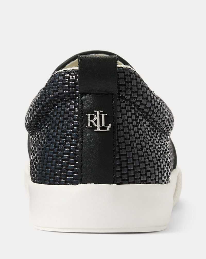 Tenis Ralph Lauren Haddley Leather-Trim Straw Mujer Negros | VGYAIQO-86 - vista 3