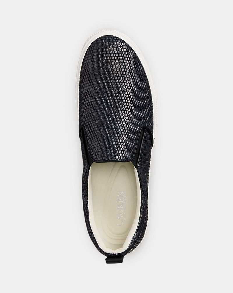 Tenis Ralph Lauren Haddley Leather-Trim Straw Mujer Negros | VGYAIQO-86 - vista 4
