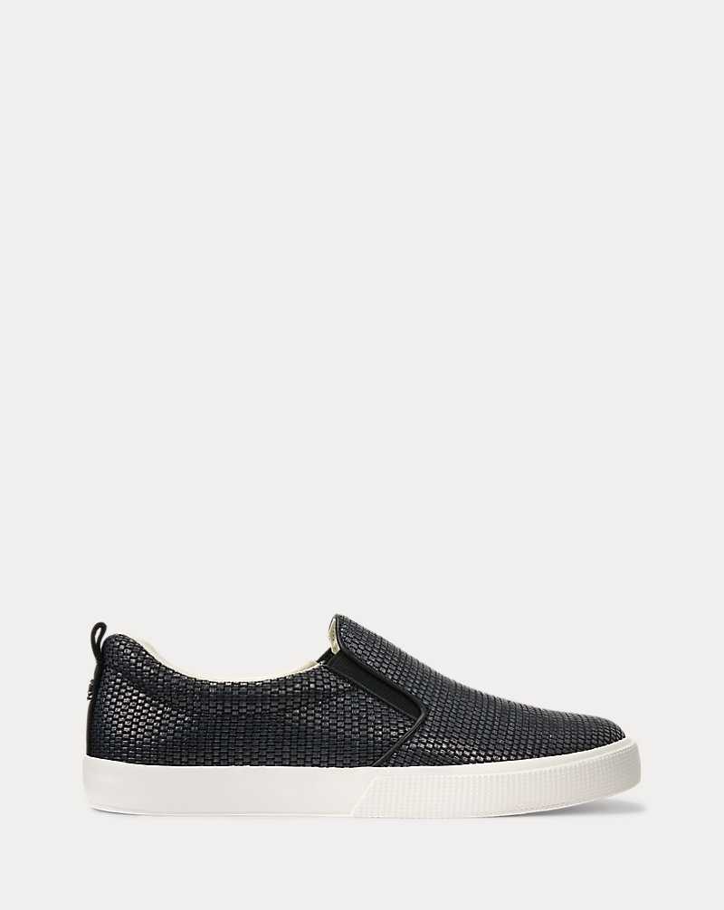 Tenis Ralph Lauren Haddley Leather-Trim Straw Mujer Negros | VGYAIQO-86 - vista 1