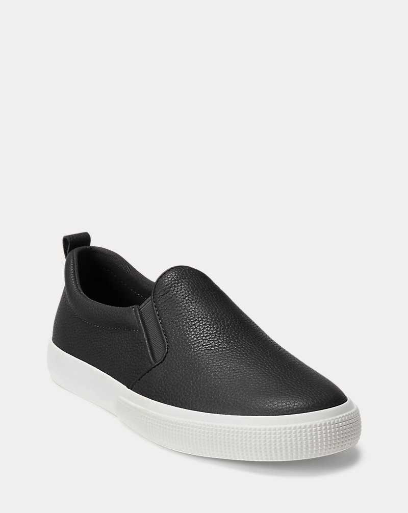 Tenis Ralph Lauren Haddley Tumbled Leather Slip-On Mujer Negros | UYVPNDB-26 - vista 2