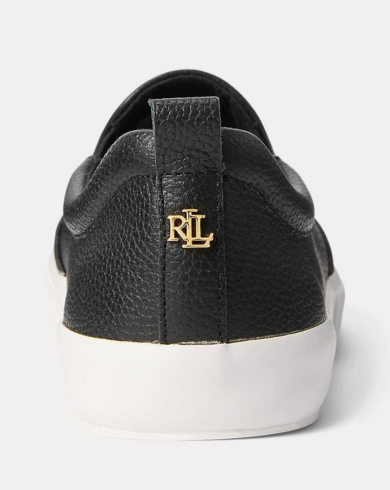 Tenis Ralph Lauren Haddley Tumbled Leather Slip-On Mujer Negros | UYVPNDB-26 - vista 3