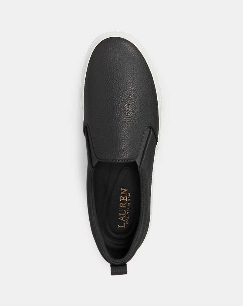 Tenis Ralph Lauren Haddley Tumbled Leather Slip-On Mujer Negros | UYVPNDB-26 - vista 4