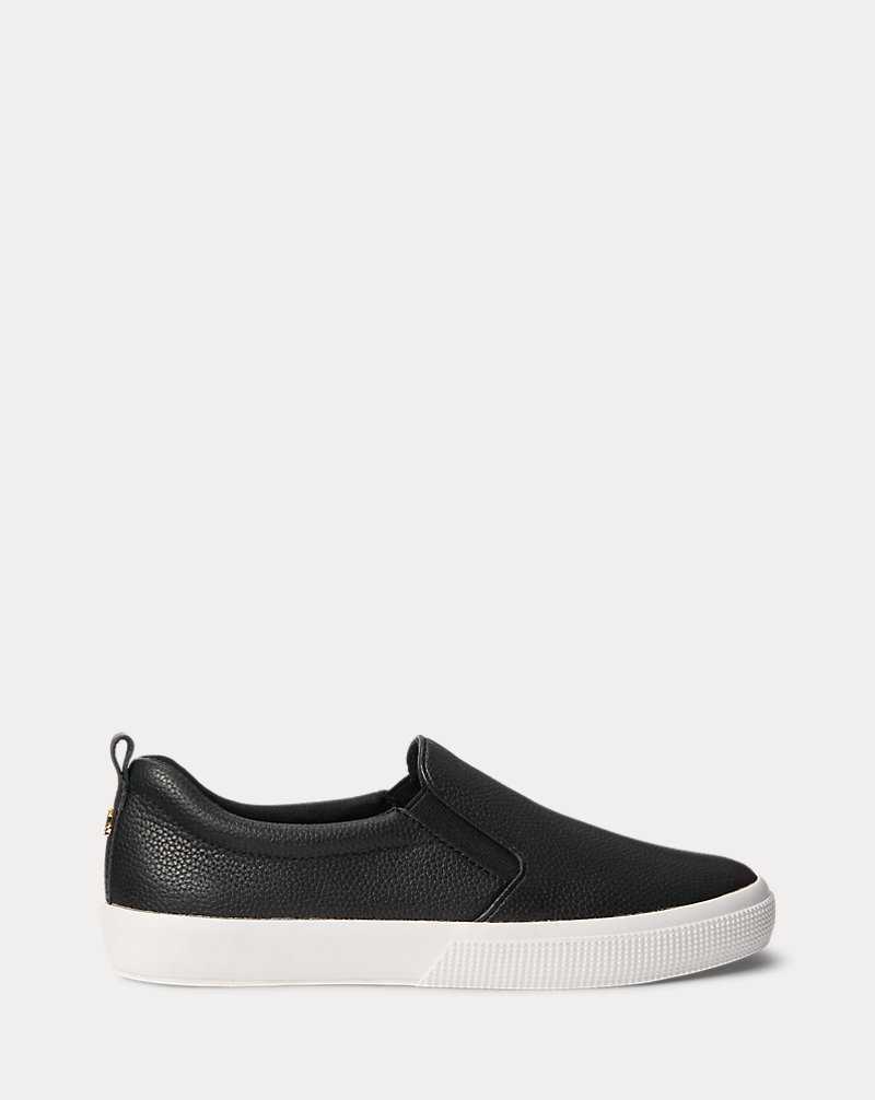 Tenis Ralph Lauren Haddley Tumbled Leather Slip-On Mujer Negros | UYVPNDB-26 - vista 1