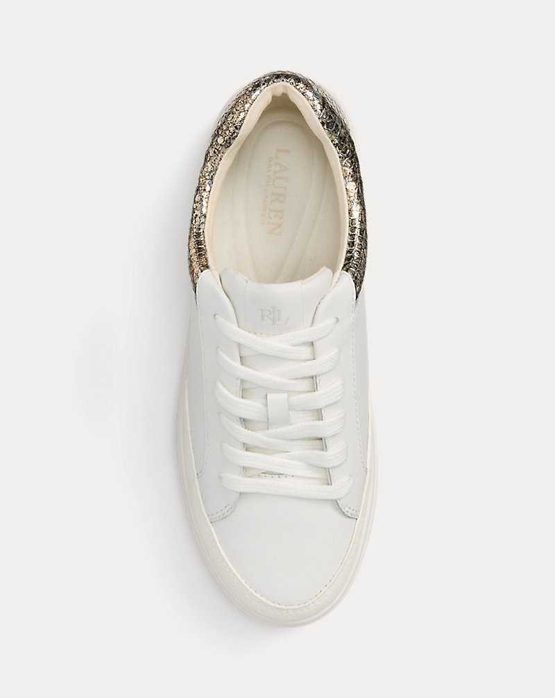Tenis Ralph Lauren Hailey Faux-Snakeskin Leather Mujer Soft White/Cream Multi | JIUTEZC-93 - vista 4