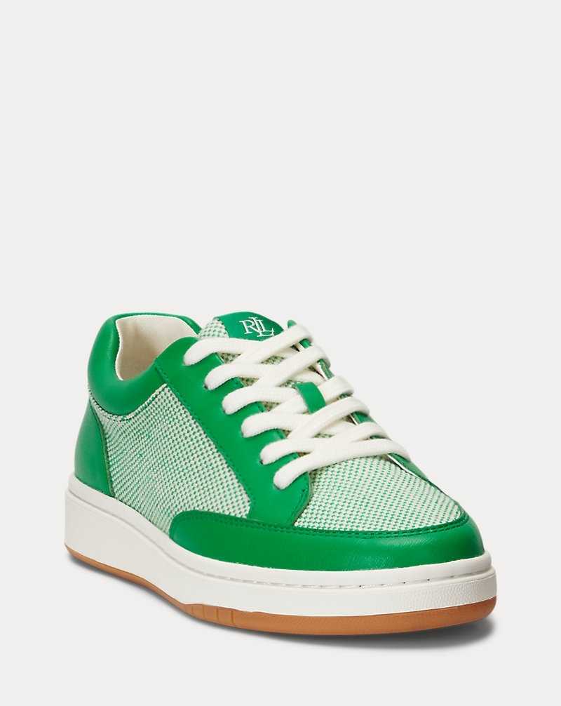 Tenis Ralph Lauren Hailey IV Canvas Nappa Leather Mujer Ntrl/Green Topaz/Green To | MNEVWFZ-92 - vista 2
