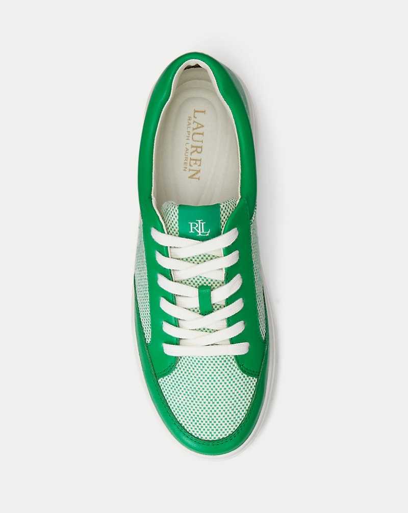 Tenis Ralph Lauren Hailey IV Canvas Nappa Leather Mujer Ntrl/Green Topaz/Green To | MNEVWFZ-92 - vista 4