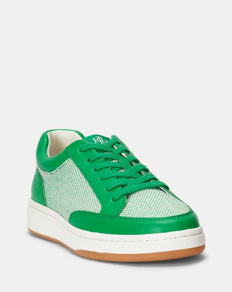 Tenis Ralph Lauren Hailey IV Canvas Nappa Leather Mujer Ntrl/Green Topaz/Green To | MNEVWFZ-92 - vista 5