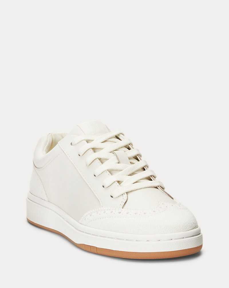 Tenis Ralph Lauren Hailey Leather Suede Wingtip Mujer Soft White/Club House Cre | ZEXQPAG-67 - vista 2