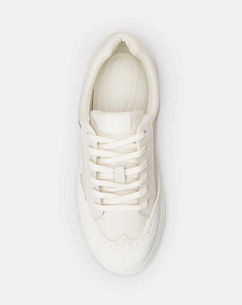 Tenis Ralph Lauren Hailey Leather Suede Wingtip Mujer Soft White/Club House Cre | ZEXQPAG-67 - vista 4